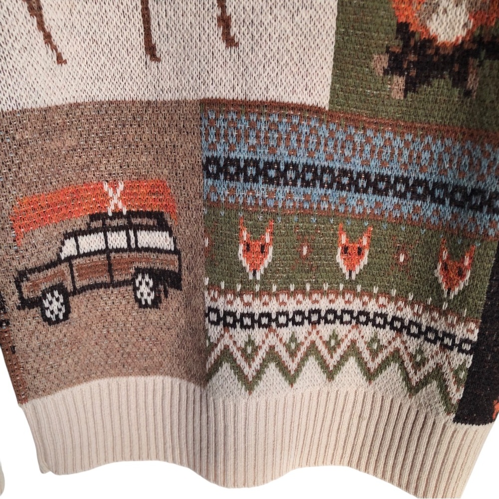 KIEL JAMES PATRICK NWT Cozy Cabin Into the Woods Sweater Unisex XS Fox Deer - Picture 10 of 12